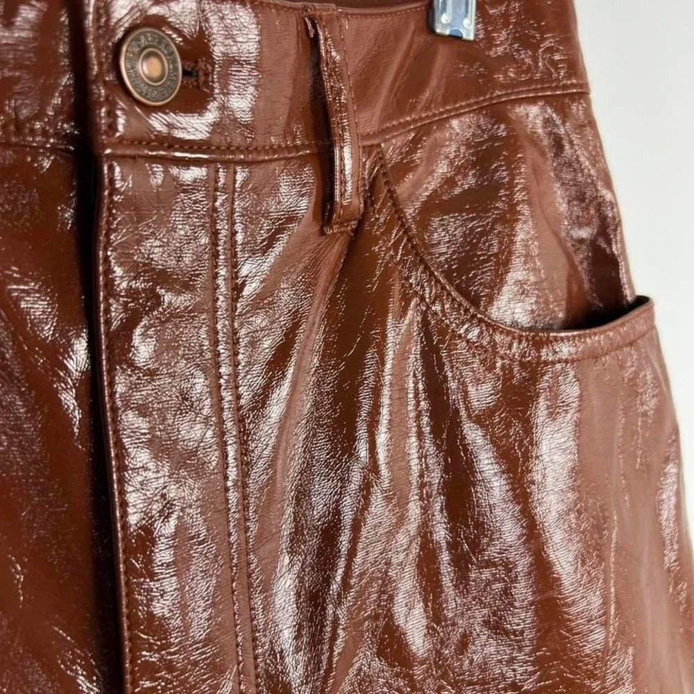 Abercrombie 90s Ultra High Rise Coated Pants Brown Straight Size 28 - Picture 6 of 8